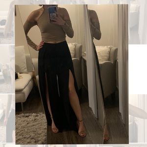 Fashion Nova Open Slit Pants in Black.